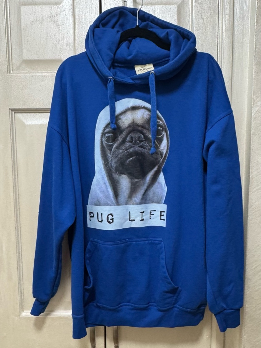Jon Lauren Pug Life Hoodie 2XL Blue Pug Dog Graphic Pullover Sweatshirt